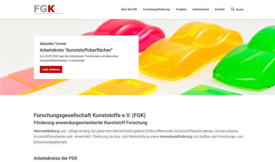 Thumbnai der Startseite der FGK Website